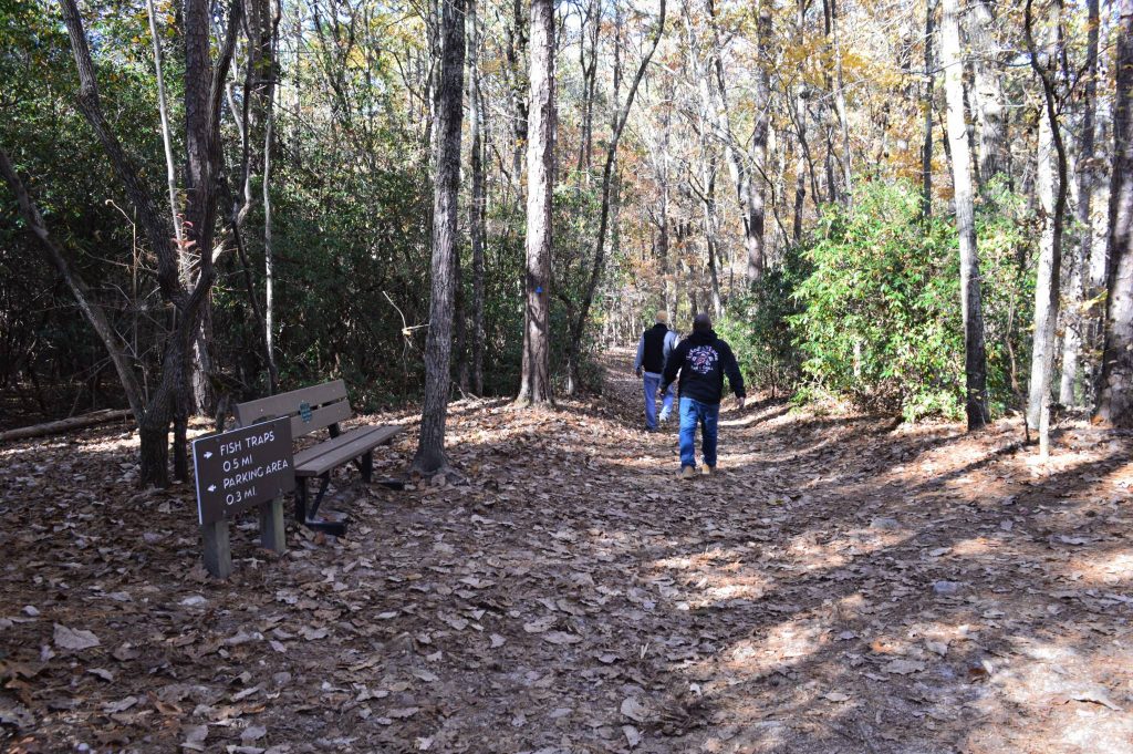 Hikers on Fish Traps Trail at Raven Rock State Park