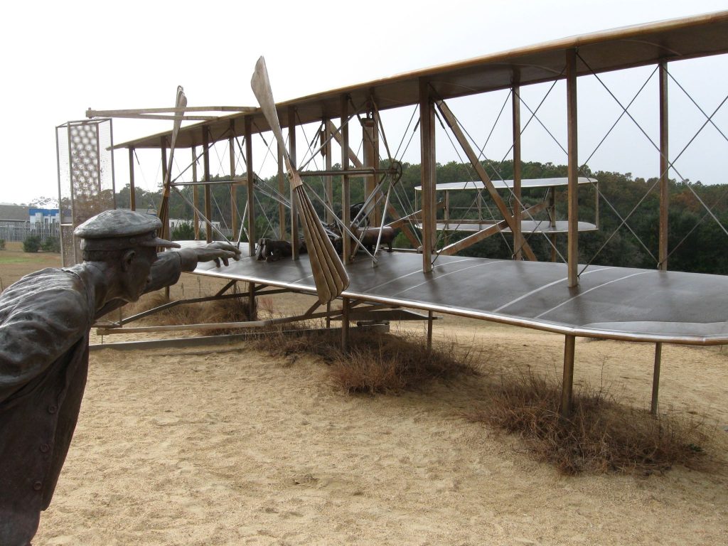 Detail of Wright Flyer sculpture at Wright Brothers National Memorial, Kitty Hawk, N.C.