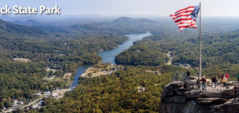 Flag atop tower at Chimney Rock State Park