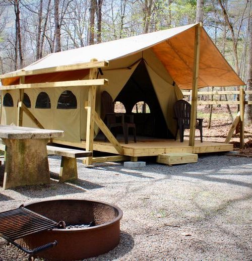 Glamping tent at Lake Powhatan Campground in Pisgah National Forest near Asheville