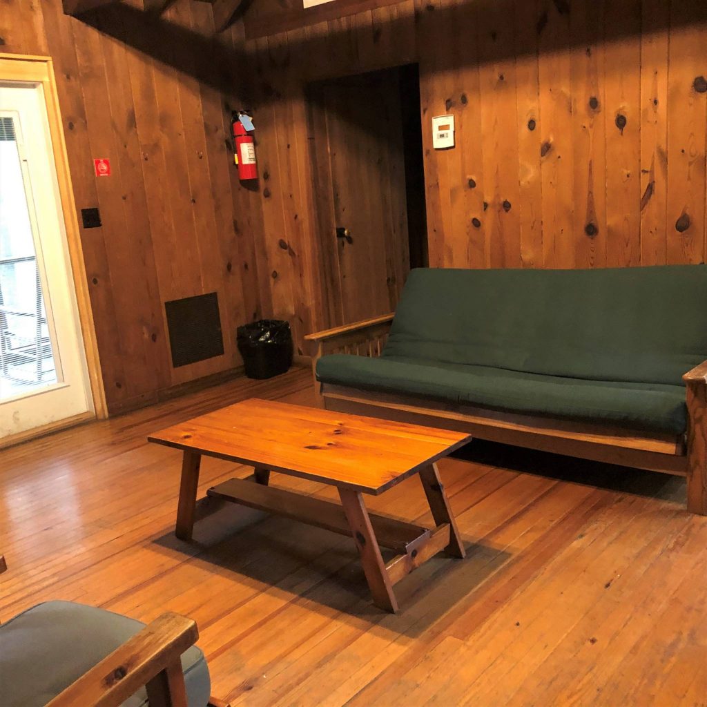 Cabin living room at Morrow Mountain State Park