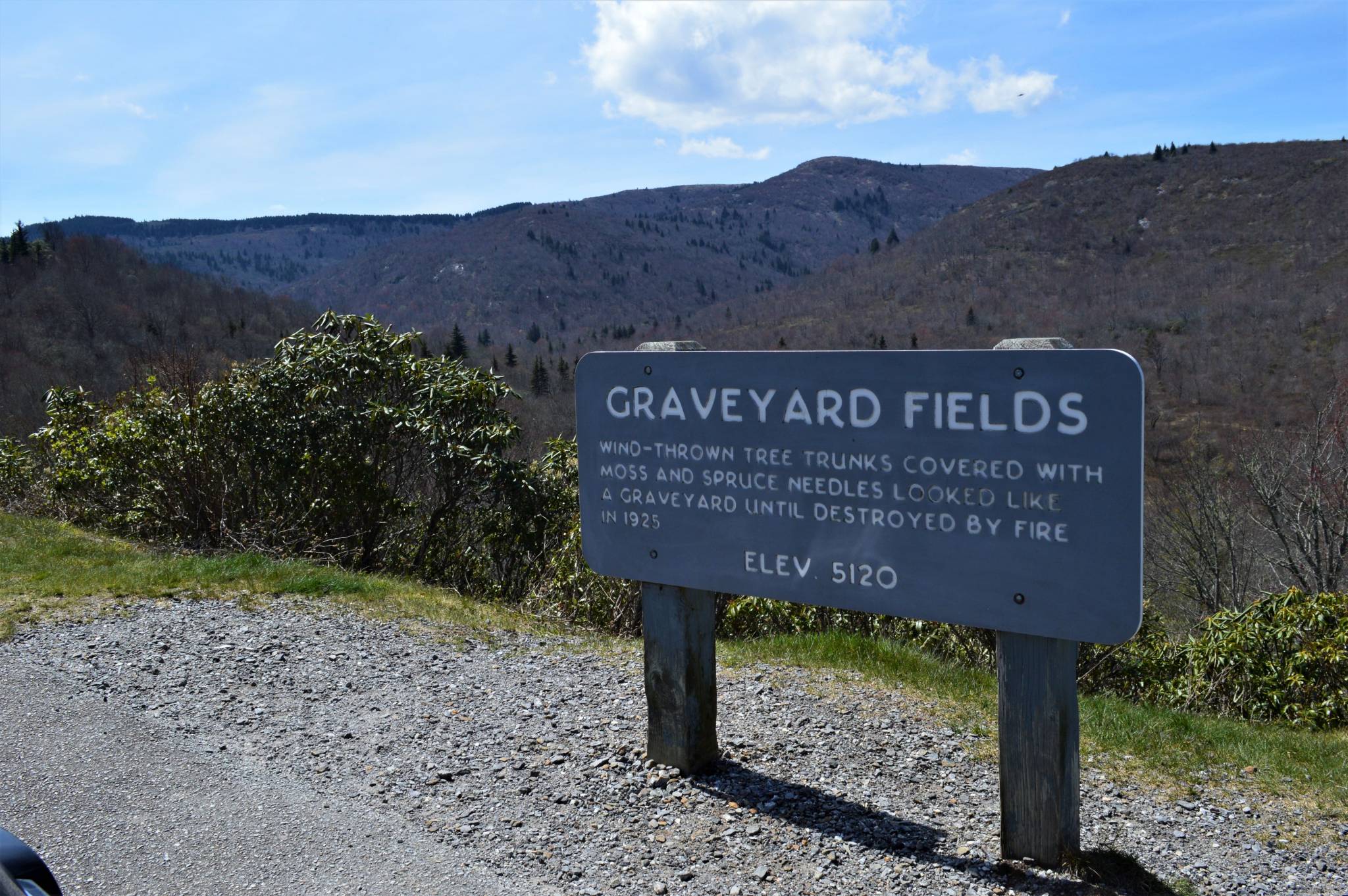 sign at graveyard fields ovderlook, blue ridge parkway