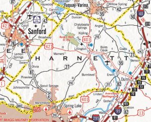 harnett county, nc, road map